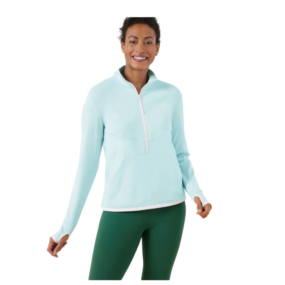 Talbots Half Zip Pullover Dot Jacquard Light Blue Top NWT Size S